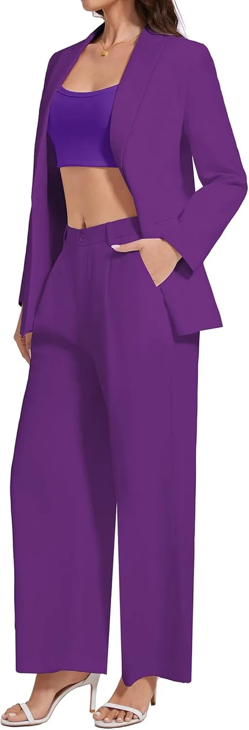 Women's 3 Piece Suit Business Casual One Button Blazer Camisole and Wide Leg Pants Set