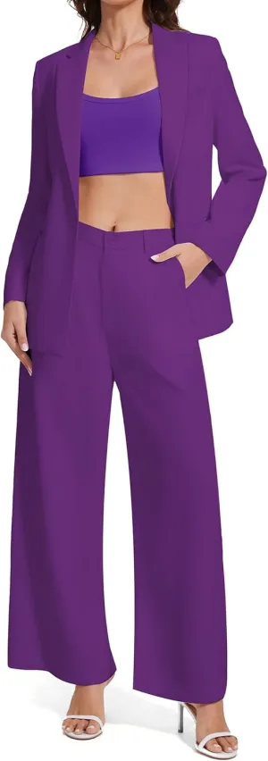 Women's 3 Piece Suit Business Casual One Button Blazer Camisole and Wide Leg Pants Set