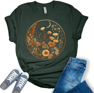 Womens Floral Shirts Trendy Wildflower Vintage Graphic Tees Butterfly Short Sleeve T Shirts Bella Summer Tops