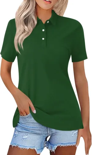 Womens Golf Shirt Polo Neck Short Sleeve Button Basic Top Summer Business Casual Tunic