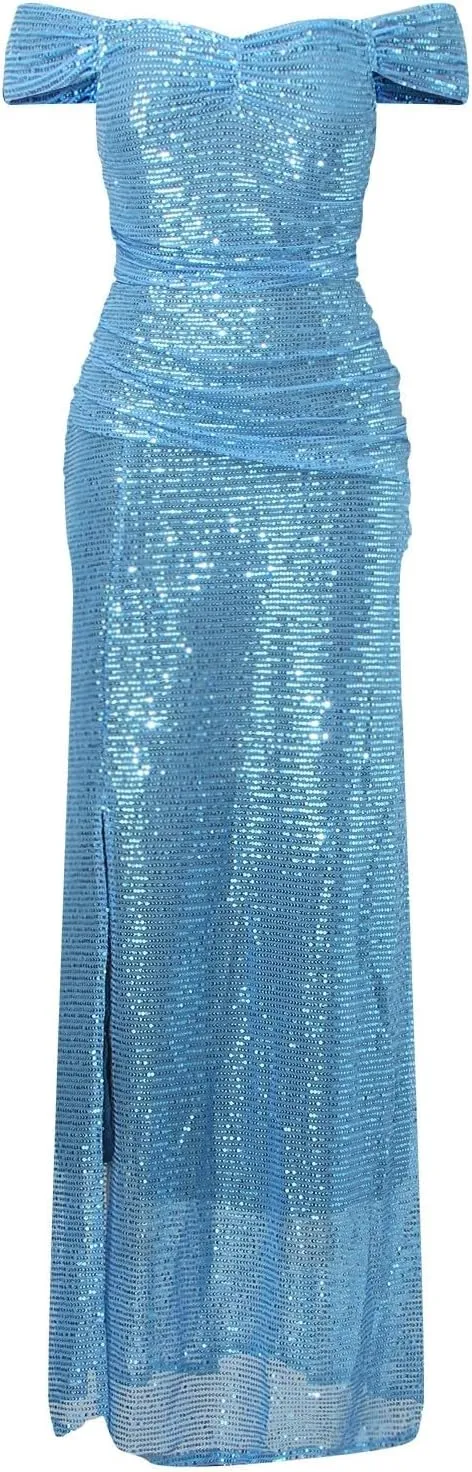Women's Sequin Prom Dresses with Slit Mermaid Long Ball Gown Ruched Sparkly Formal Evening Gown
