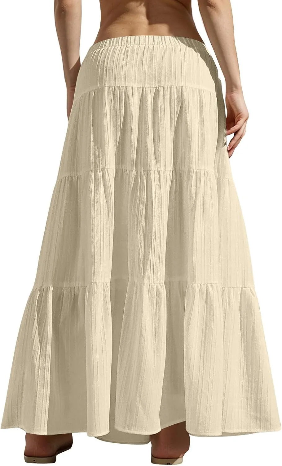 Women's Summer Boho Maxi Skirt Tiered Ruffle A-Line 2025 Fashion Elastic High Waist Skirts Pleated Swing Beachwear