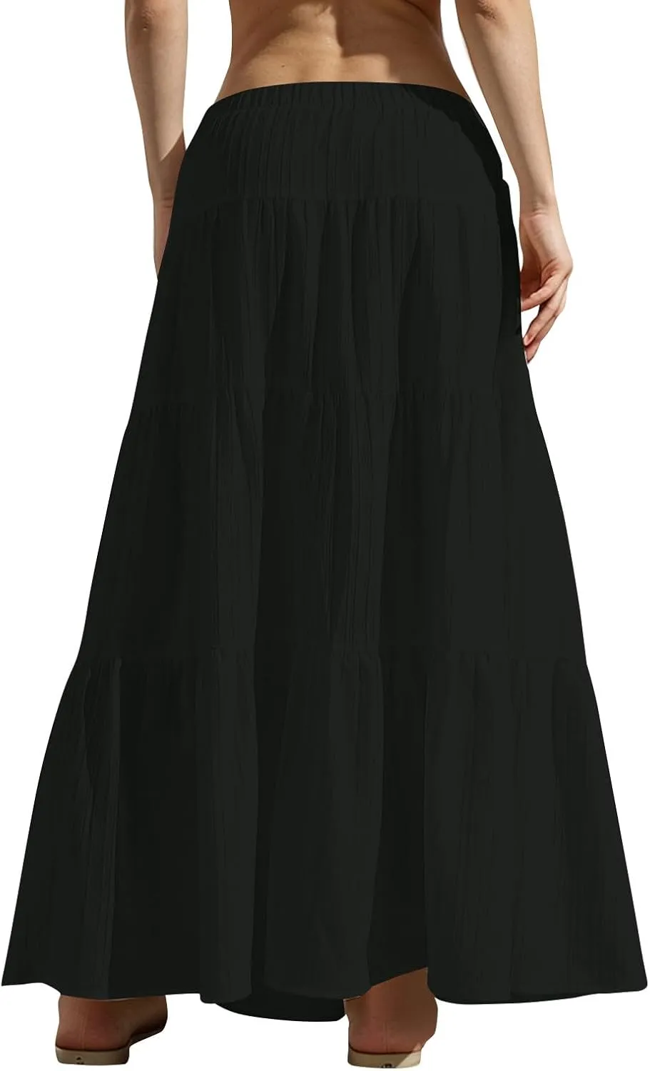 Women's Summer Boho Maxi Skirt Tiered Ruffle A-Line 2025 Fashion Elastic High Waist Skirts Pleated Swing Beachwear