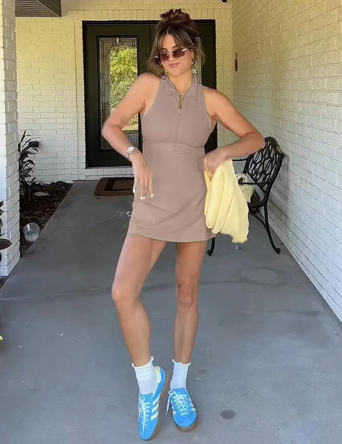 Womens Tennis Dress Sleeveless Racrback Polo Mini Dress with Detached Built-in Shorts & Pocket for Athletic Dress