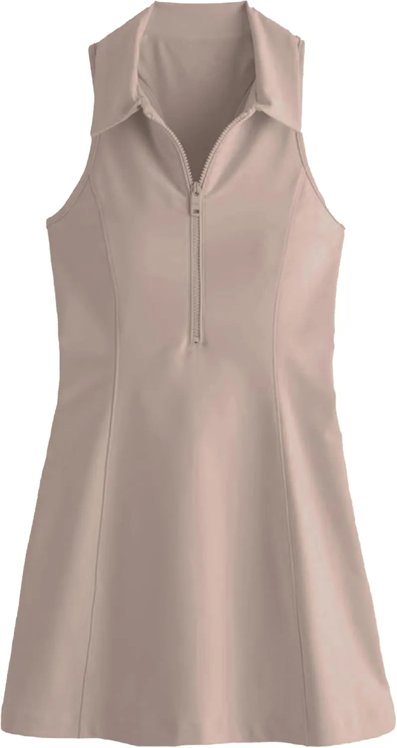 Womens Tennis Dress Sleeveless Racrback Polo Mini Dress with Detached Built-in Shorts & Pocket for Athletic Dress