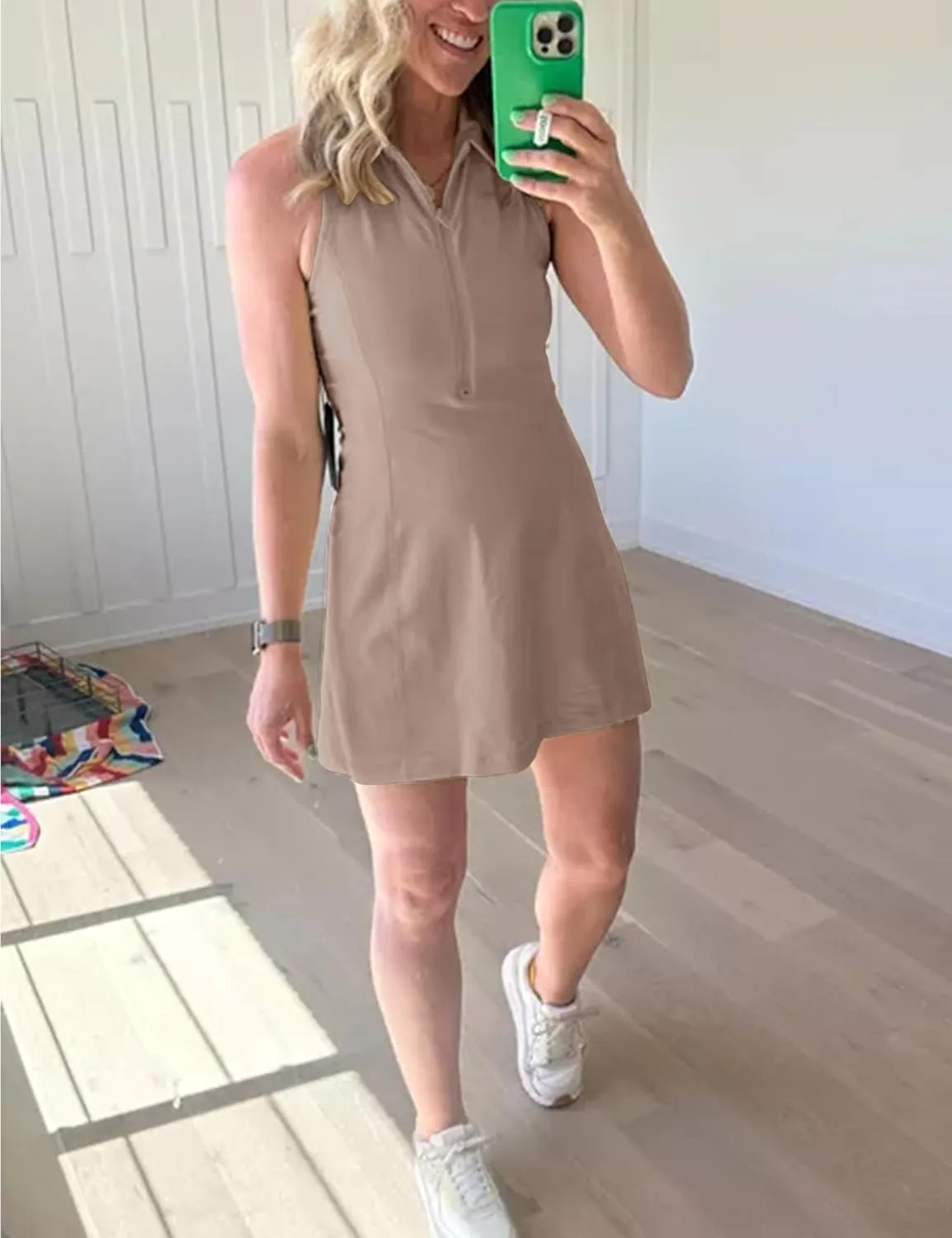 Womens Tennis Dress Sleeveless Racrback Polo Mini Dress with Detached Built-in Shorts & Pocket for Athletic Dress